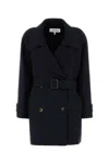 Loewe Wool Blend Coat With Back Vent And Belt In Blue