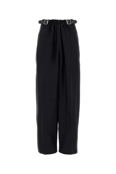 Loewe Navy Blue Wool Blend Wide-leg Pant In Black