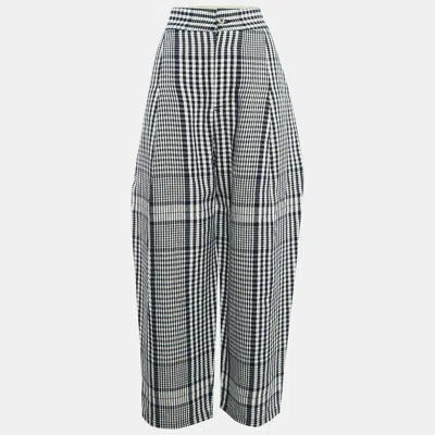 Pre-owned Loewe Navy Blue/white Checked Linen Wide-leg Trousers L