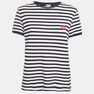Pre-owned Loewe Navy Blue/white Stripe Jersey Logo Embroidery Slim Fit T-shirt Xl