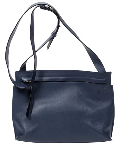 Pre-owned Loewe Navy Calfskin Leather Medium T Messenger (authentic Pre-loved)