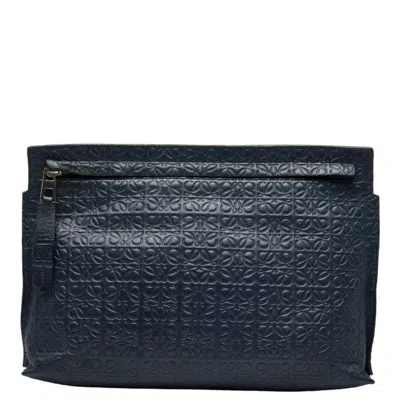 Pre-owned Loewe Navy Leather Clutch Bag () In Blue