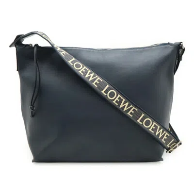 Pre-owned Loewe Navy Leather Jacquard Shoulder Bag () In Blue