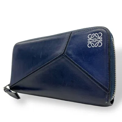 Pre-owned Loewe Navy Leather Long Wallet (bi-fold) ()
