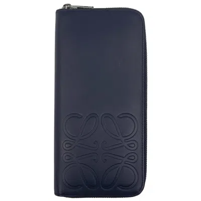 Pre-owned Loewe Navy Leather Long Wallet (bi-fold) () In Blue