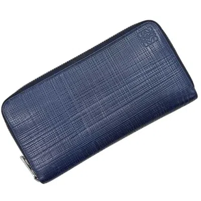 Pre-owned Loewe Navy Leather Long Wallet (bi-fold) () In Blue