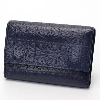 Pre-owned Loewe Navy Leather Wallet (tri-fold) ()