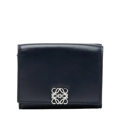 Pre-owned Loewe Navy Leather Wallet (tri-fold) () In Blue