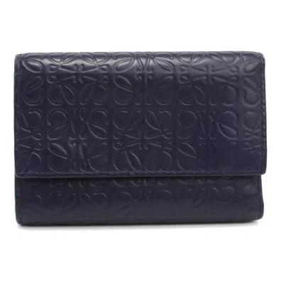 Pre-owned Loewe Navy Leather Wallet (tri-fold) ()