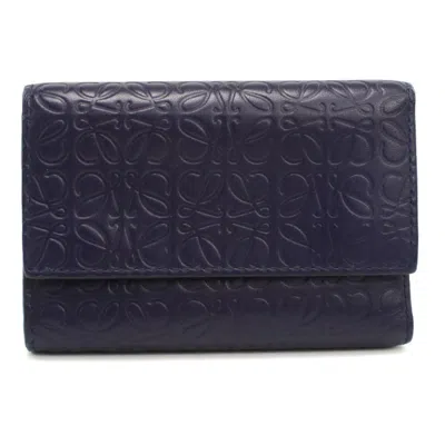 Pre-owned Loewe Navy Leather Wallet (tri-fold) () In Blue