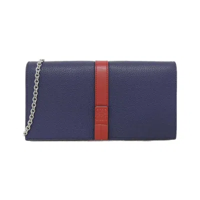 Pre-owned Loewe Navy Red Color Leather Chain/shoulder Wallet ()
