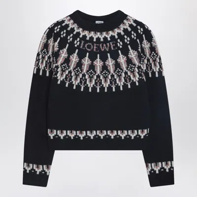 Loewe Navy Sweater With Fair Isle Pattern In Black
