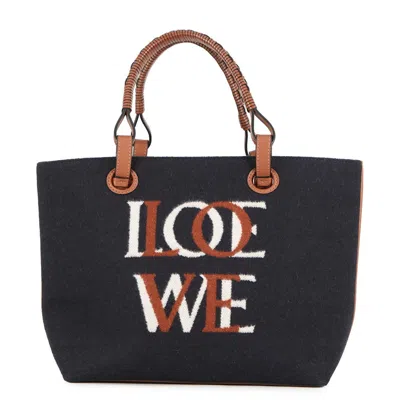 Pre-owned Loewe Navy Wool Leather Tote Bag () In Blue