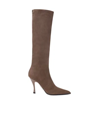Loewe Comic Embellished Stretch-leather And Suede Knee Boots In Brown