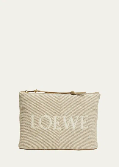 Loewe Oblong Logo Canvas Pouch Bag In Ecru