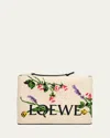 Loewe Oblong Pouch Bag In Canvas With Flowers In Ecru