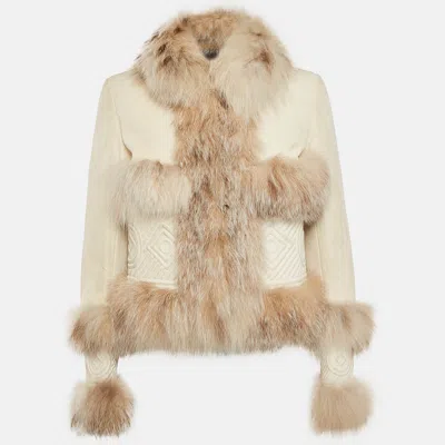 Pre-owned Loewe Off-white Leather Fur Detail Jacket S