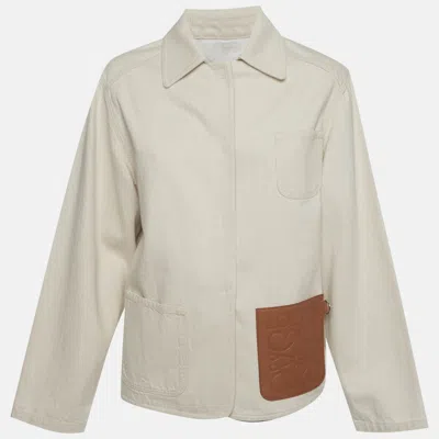 Pre-owned Loewe Off White Leather Trim Denim Workwear Jacket M