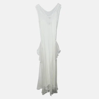 Pre-owned Loewe Off White Satin And Fishnet Maxi Dress L