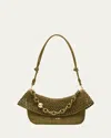 Loewe Ola Small Shoulder Bag In Raffia And Leather In Dark Khaki Green
