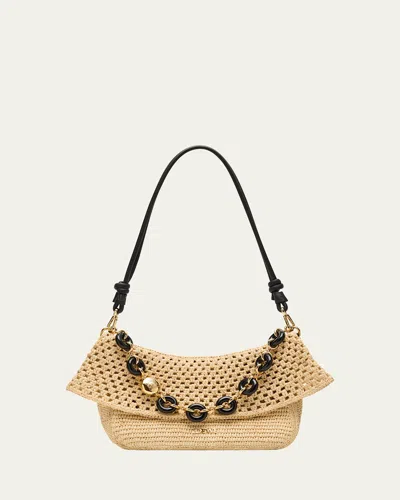 Loewe Ola Small Shoulder Bag In Raffia And Leather In Natural