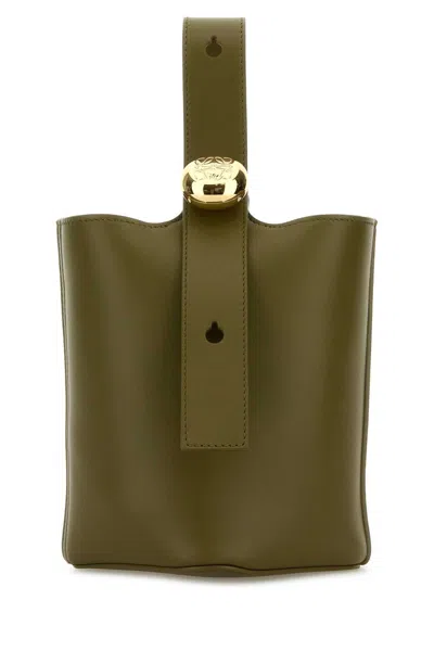 Loewe Olive Green Leather Mini Pebble Bucket Bag