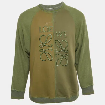 Pre-owned Loewe Olive Green Logo Embroidered Cotton Jumper S