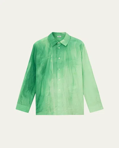 Loewe Womens Green Crinkled-texture Gradient-print Cotton-blend Shirt