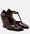 Loewe Onda 90 Croc-effect Leather Pumps In Burgundy