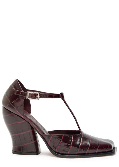 Loewe Onda 90 Crocodile-effect Leather Pumps In Burgundy