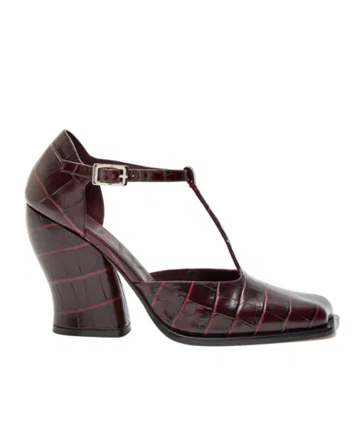 Loewe Onda 90 Crocodile-effect Leather Pumps In Burgundy