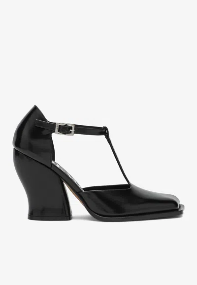 Loewe Onda 90 T-bar Pumps In Brushed Leather In Black