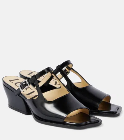 Loewe Onda Brushed Leather Mules In Black