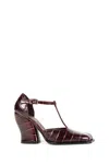 Loewe Onda 90 T-bar Pumps In Croc-embossed Leather In Red