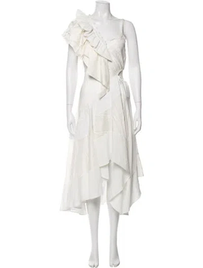 Pre-owned Loewe One-shoulder Midi Length Dress In White