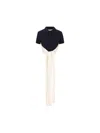 Loewe Colorblock Cropped Backless Wool Cashmere Polo Sweater With Self-tie In Black