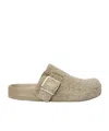Loewe Ease Buckle Brushed Suede Mules In Green