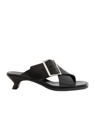 Loewe Heeled Vegetal Leather Sandals In Black