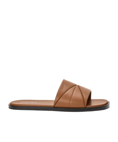 Loewe Camel Leather Slippers In Brown