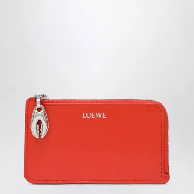 Loewe Orange Lambskin Claw Card Holder In Red