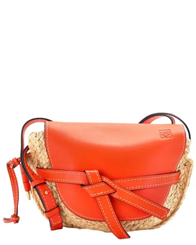 Pre-owned Loewe Orange Leather & Raffia Gate Shoulder Bag Small (authentic Pre-loved)