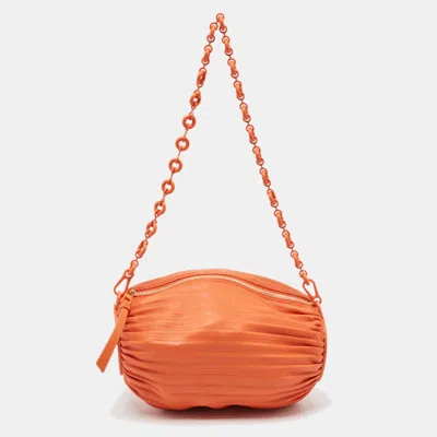 Pre-owned Loewe Orange Leather Pleated Braclet Pouch Bag