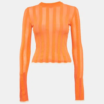 Pre-owned Loewe Orange Logo Jacquard Knit Long Sleeve Top S