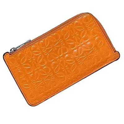 Pre-owned Loewe Orange Patent Leather Coin Purse/coin Case ()
