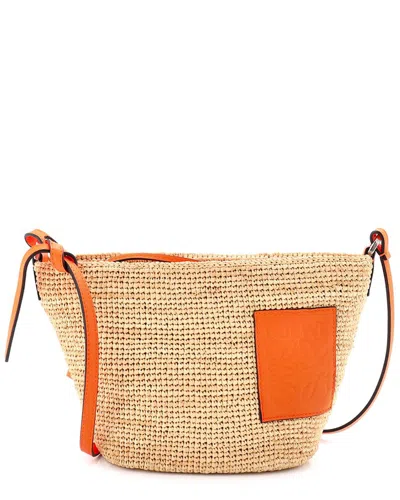 Loewe Orange Raffia Pochette (authentic Pre-loved) In Multi