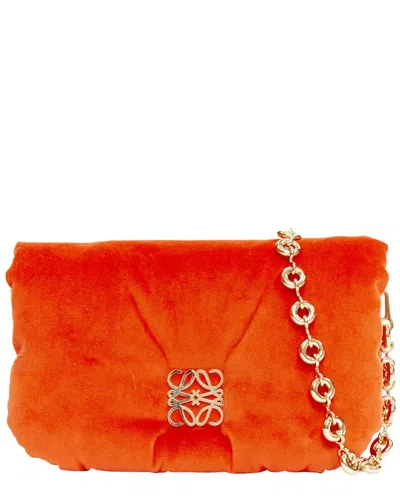 Pre-owned Loewe Orange Velvet Gold Chain Puffer Bag (authentic Pre-loved)