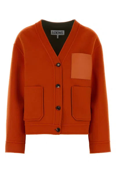 Loewe Wool Blend Cardigan Long Sleeves Pockets In Orange