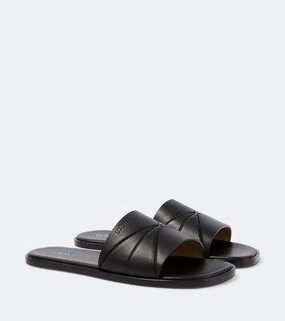 Loewe Origami Leather Slides In Black