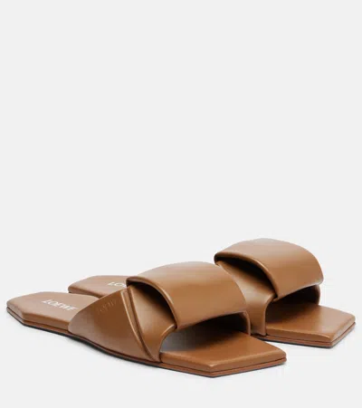 Loewe Origami Leather Slides In Brown