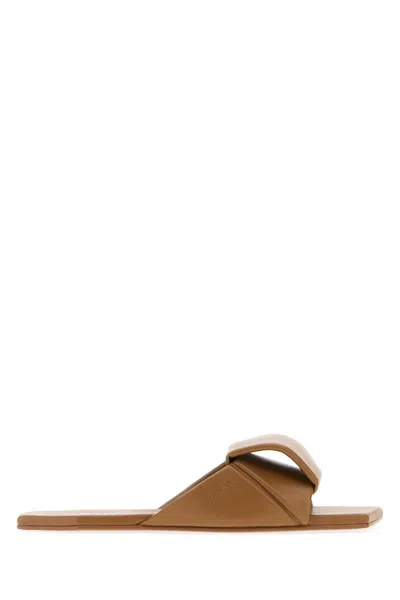 Loewe Lamb Leather Origami Slippers In Brown